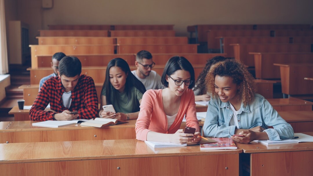 Journalism training workshop with students and instructor in a modern classroom